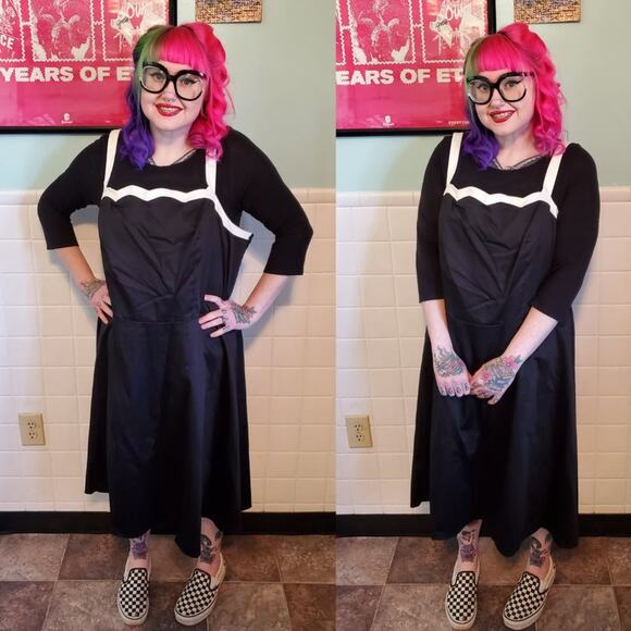 Vintage Dresses & Skirts - Vintage 90s Y2K Black White Trim Sleeveless Midi Dress Goth Summer VIbes Size 24